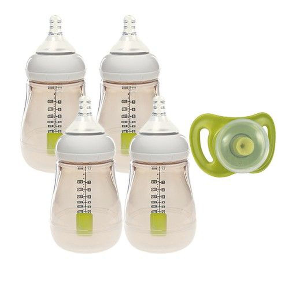 荷蘭 Umee - Utouch Ultra 寬口防脹氣 PPSU 奶瓶-附奶嘴-氣囊安撫奶嘴-拇指型 x 奶瓶組 (2 號中等流速-圓孔 [3個月起])-260mLx4+氣囊安撫奶嘴-拇指型-綠色 [6個月以上]x1