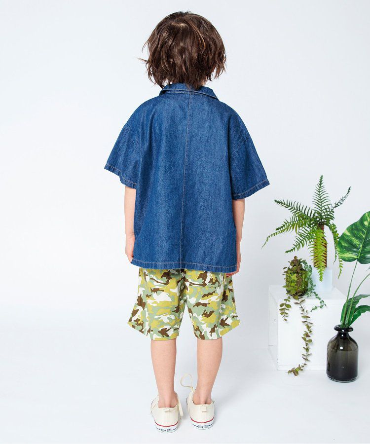 日本 BREEZE - 帥氣印花開襟短袖襯衫-丹寧藍