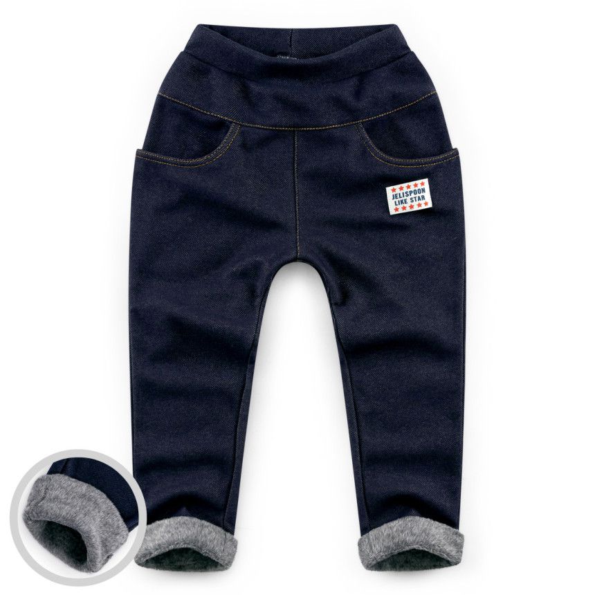 韓國 Jelispoon - (內刷毛)雙口袋單寧長褲-深藍