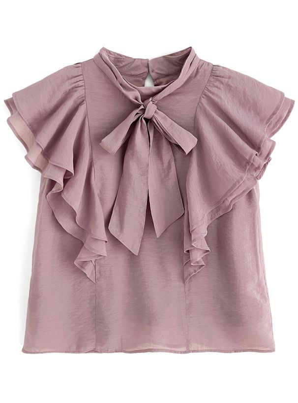 日本 GRL - 浪漫扭結波浪層次修身短袖上衣-經典黑