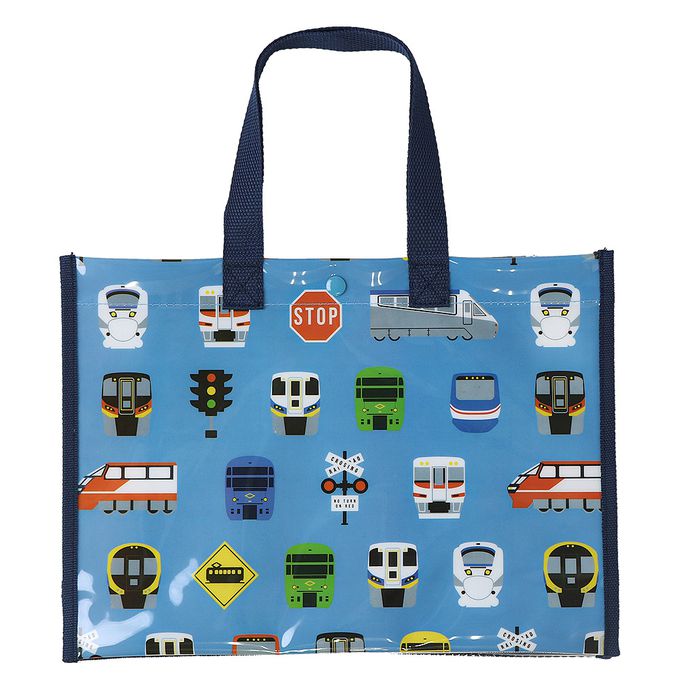 日本 ZOOLAND - 防水PVC手提袋/游泳包-滿版電車-藍色 (25x34cm)