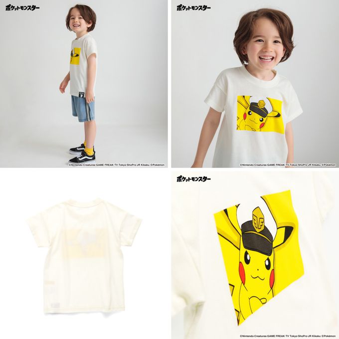 日本 BRANSHES - [限量]寶可夢印花短袖上衣-船長皮卡丘-米白