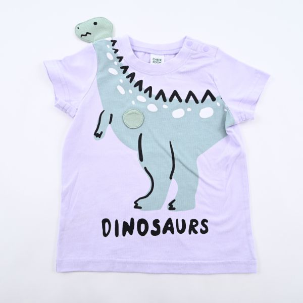 日本 Baby Room - 立體翻翻樂短袖上衣-恐龍伸長脖子-紫
