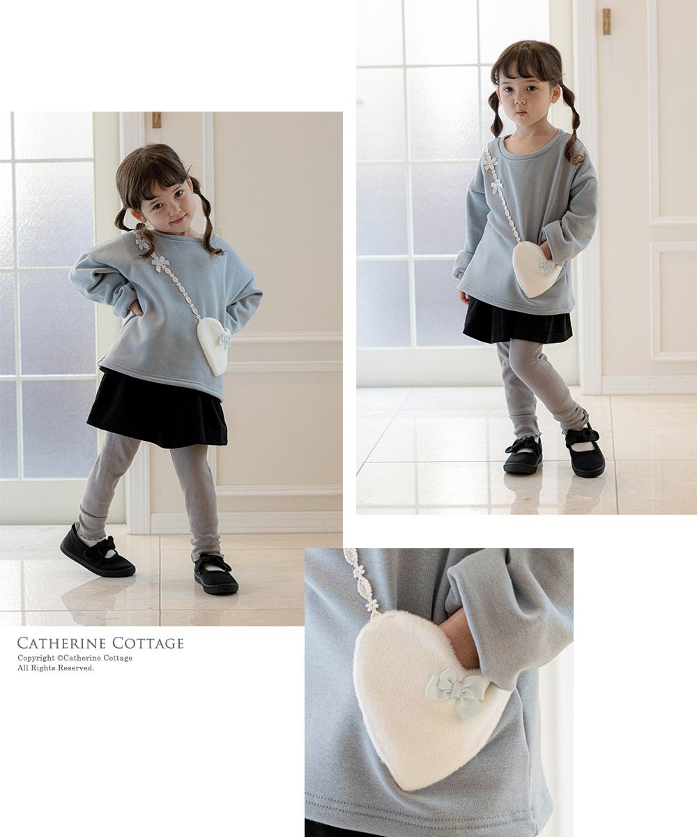 日本 Catherine Cottage - 裏毛漂亮愛心包包長袖上衣-海軍藍