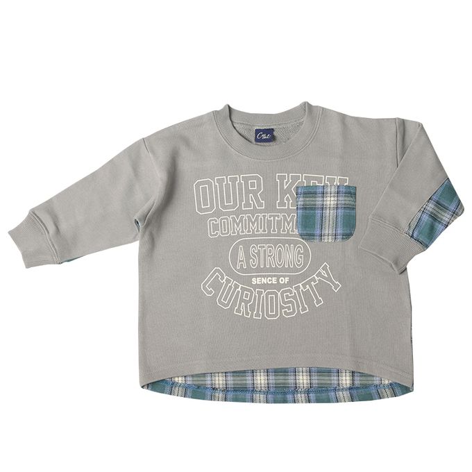 akachan honpo - 拼接休閒上衣-毛圈內裡-灰色