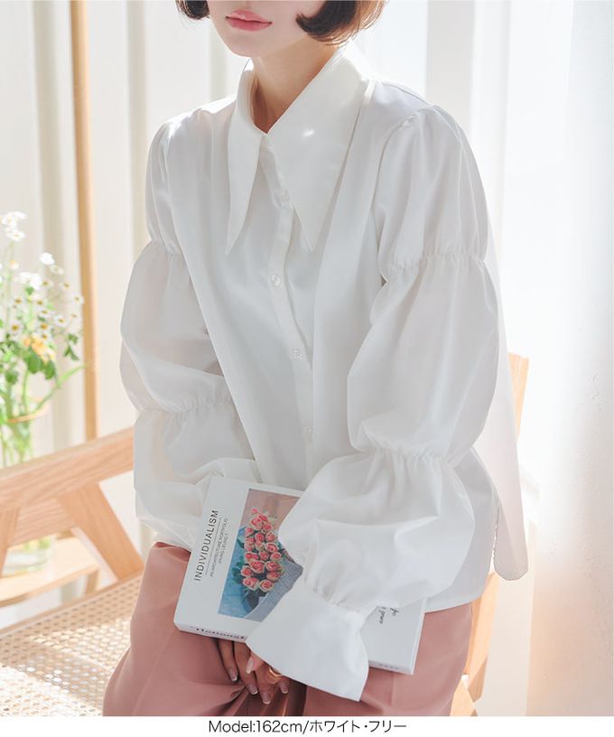 日本 Kobe Lettuce - 成熟造型領澎澎氣球袖襯衫-直條紋-藍