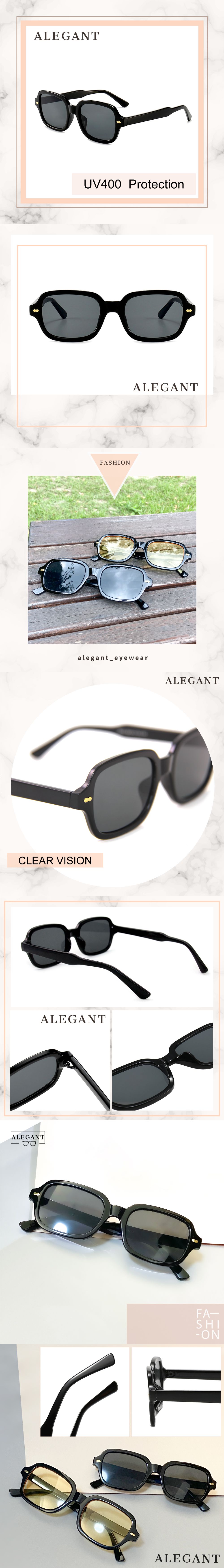 ALEGANT - 摩登時髦藏金黑方圓框墨鏡│UV400太陽眼鏡