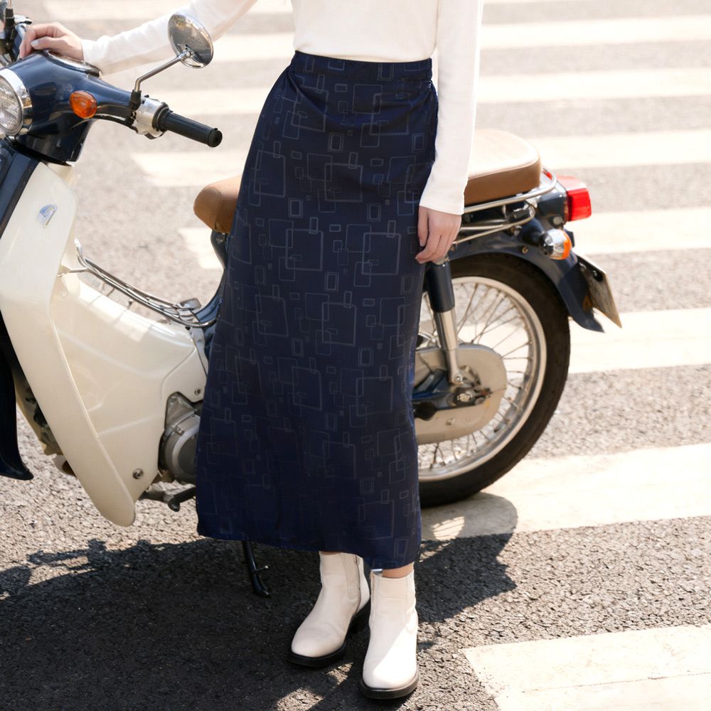 禦寒暖刷毛防風萬用機能裙/機車裙-後黏方格款-星霧藍 (FREE)