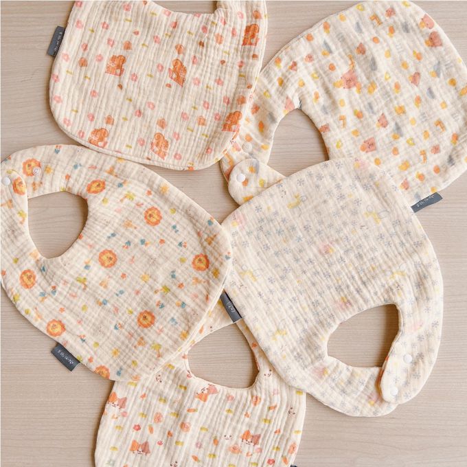 Chi-mi啾米 - 六層紗雙面手繪純棉圍兜3件組 (20.5x26.5CM)