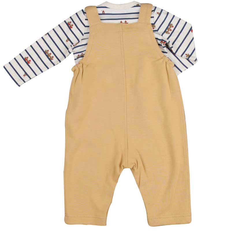 akachan honpo - 男吊帶褲+T恤-淺卡其色