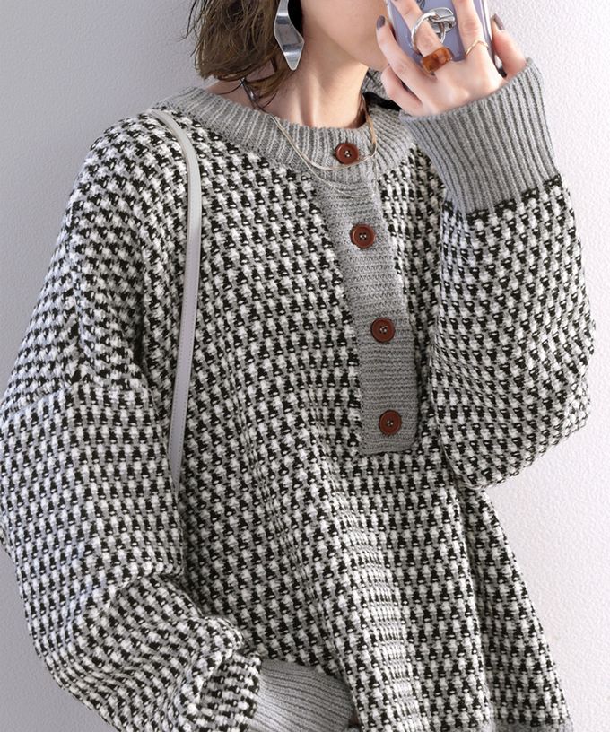 日本 Classical Elf - 復古緹花前後2Way滾邊針織上衣-深藍橘