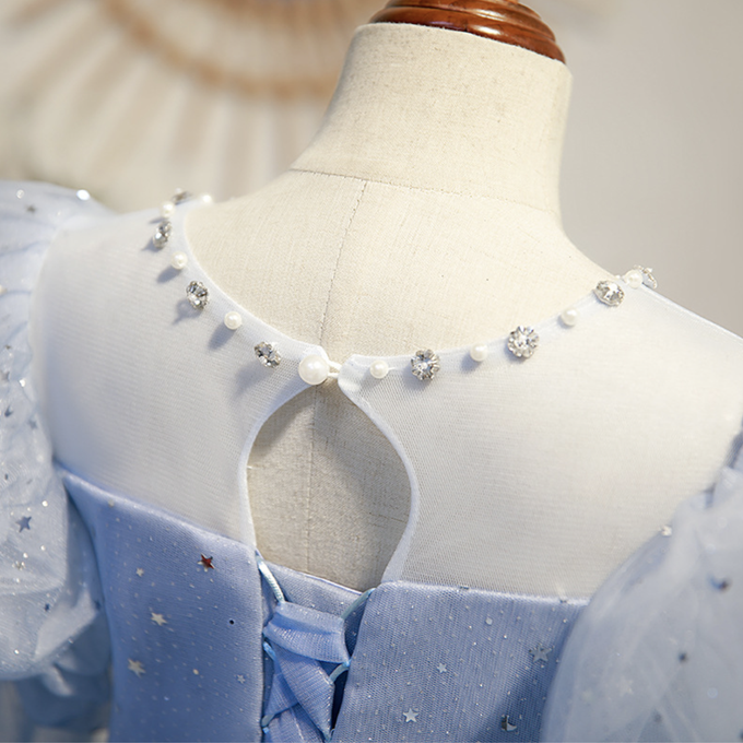 love, charlotte - 華麗水藍紗繡花亮片手工釘珠氣質蛋糕長裙禮服-水藍色