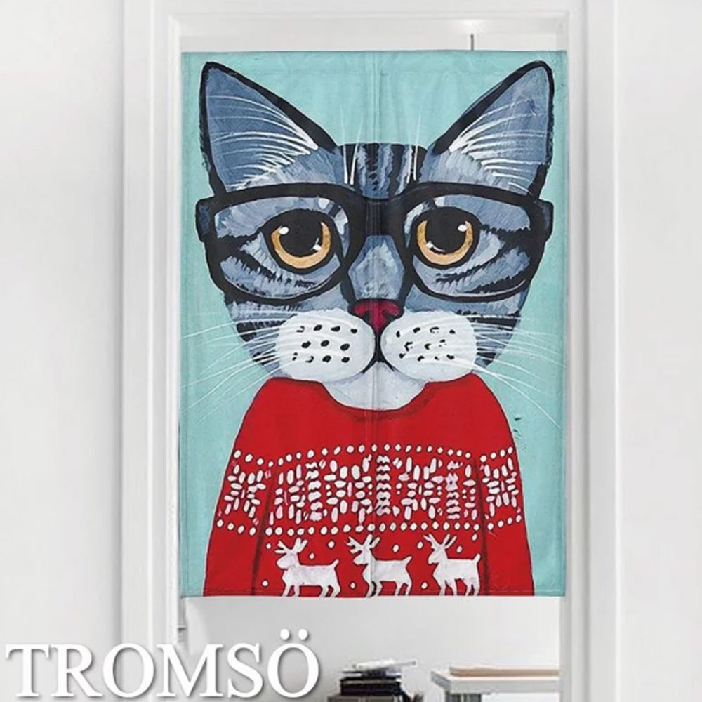 TROMSO - 厚白棉麻門簾-學院貓咪