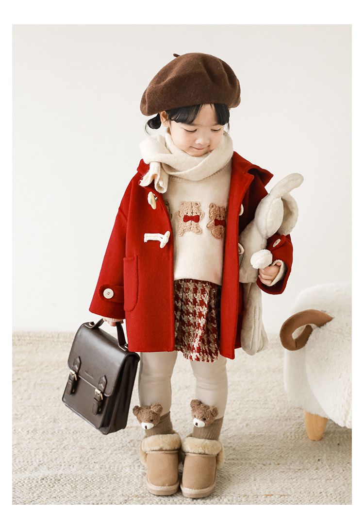 TONGMO - 加厚復古牛角釦連帽外套-駝色