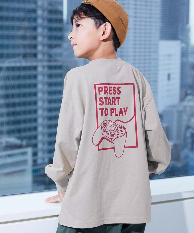 日本 devirock - 100%棉 定番印花寬版長袖上衣-漸變英文-炭黑