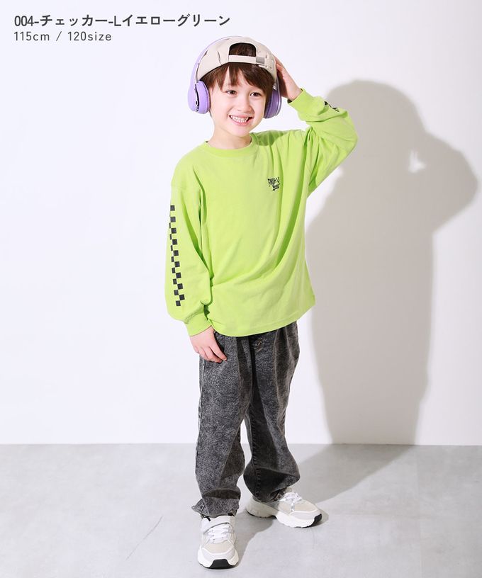 日本 devirock - 100%棉 落肩印花長袖T恤-斜體標語-淺灰