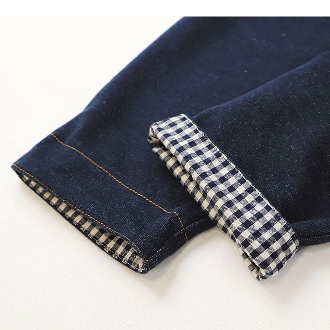 日本 ZOOLAND - 胸前大口袋舒適好穿吊帶褲-格紋內襯-海軍藍