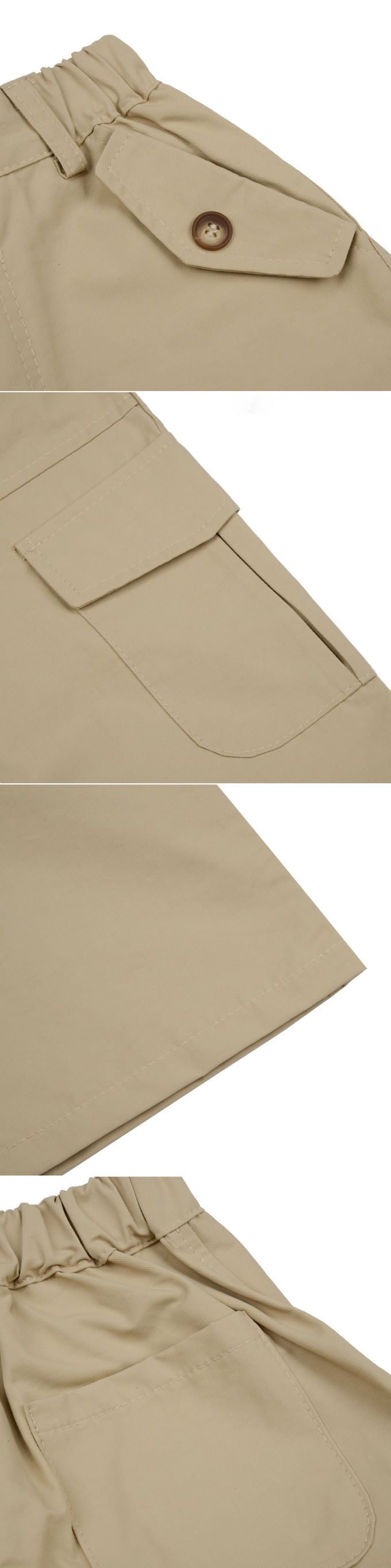 韓國 FORK CHIPS - 鬆緊腰大口袋工裝寬鬆長褲-卡其