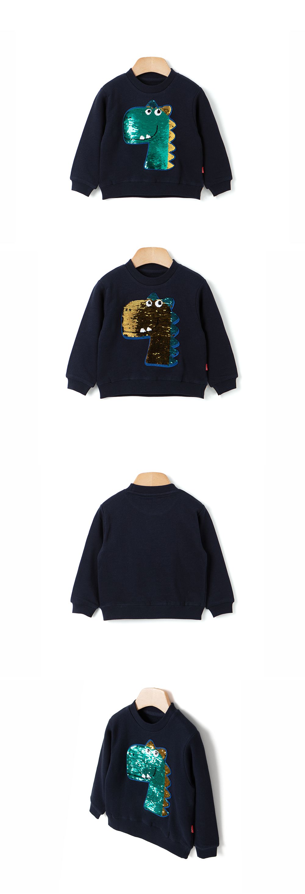 韓國 OZKIZ - 閃亮變色長袖大學T-恐龍