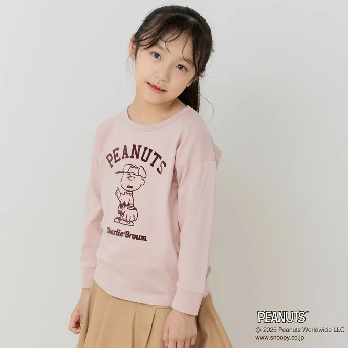日本 Chil2 - 限定聯名 縮口印花長袖上衣-卡通人物SNOOPY-查理布朗-煙燻粉