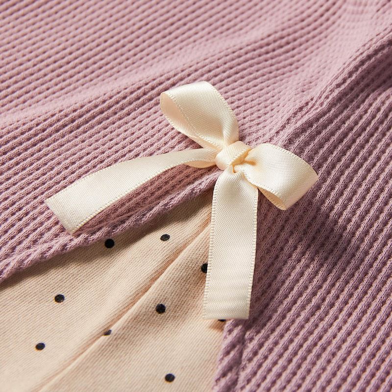 日本千趣會 - GITA 甜美華夫格假二件長袖上衣-象牙白x水玉