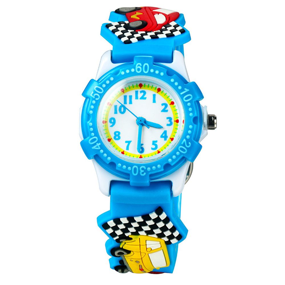 3D立體卡通兒童手錶-可旋轉錶圈-藍色賽車
