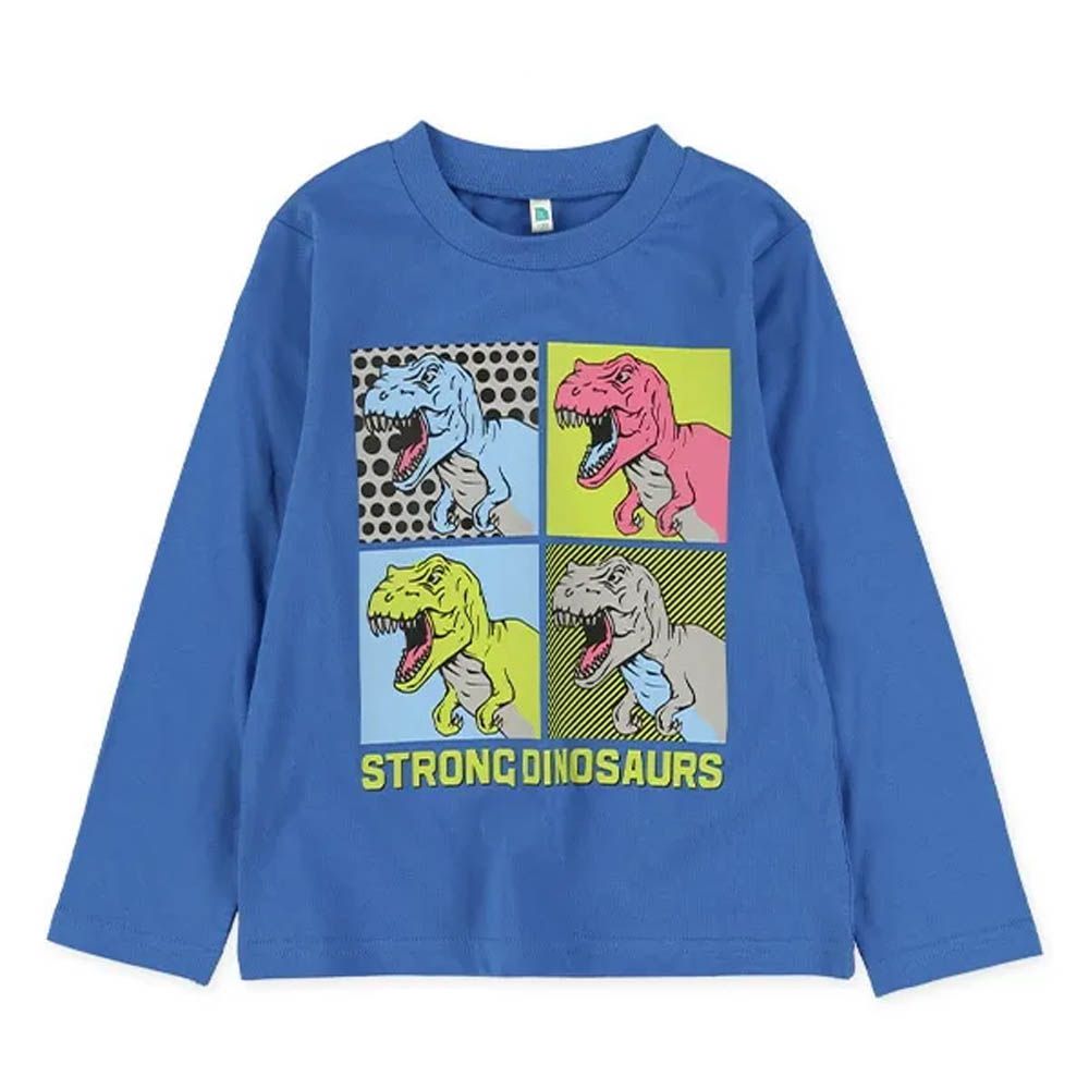 100%棉 恐龍四格印花長袖上衣-寶藍