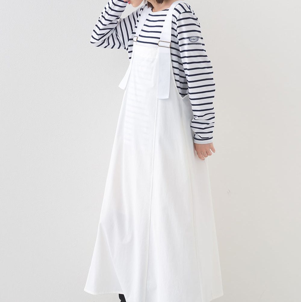 輕量機能工裝風尼龍吊帶洋裝-白