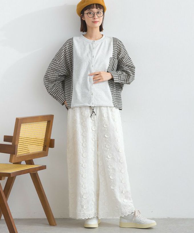 日本 Lupilien - 可愛格子拼接裏毛休閒襯衫-黑白