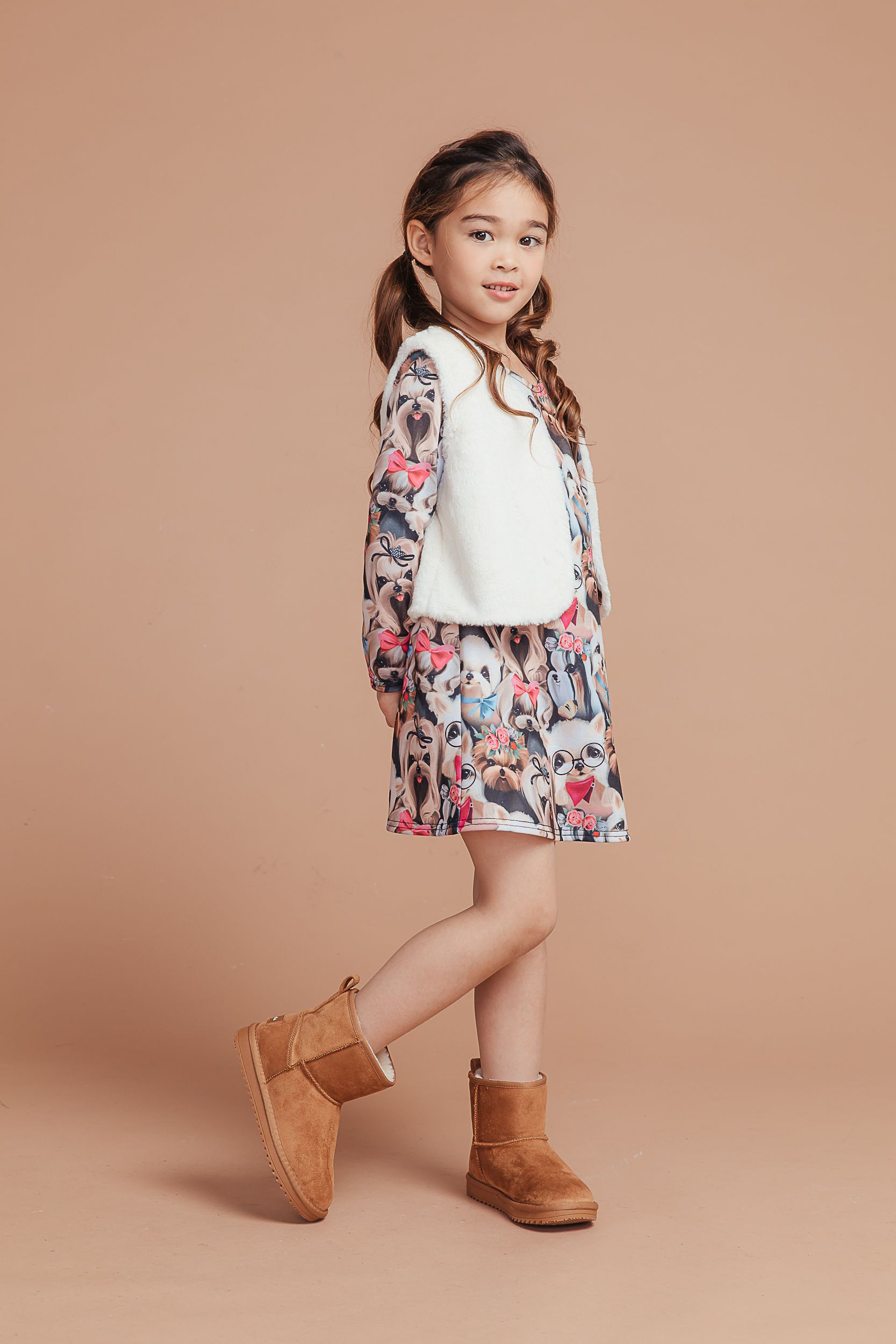 Love, Charlotte - 小狗洋裝配毛毛背心-小狗洋裝-內含洋裝+背心