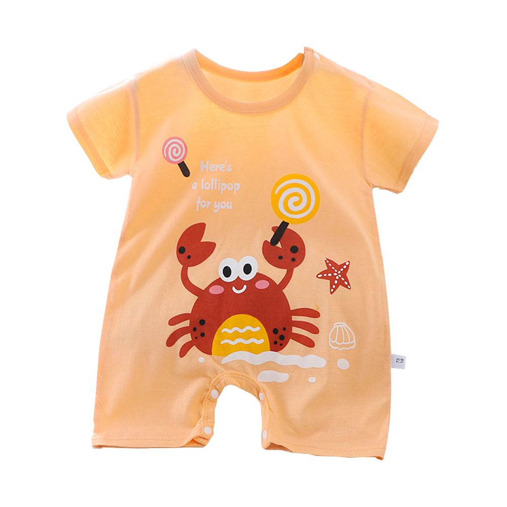 短袖包屁衣 薄款夏季連身衣 嬰兒服 短袖童裝 外出包屁衣-橘底糖果蟹