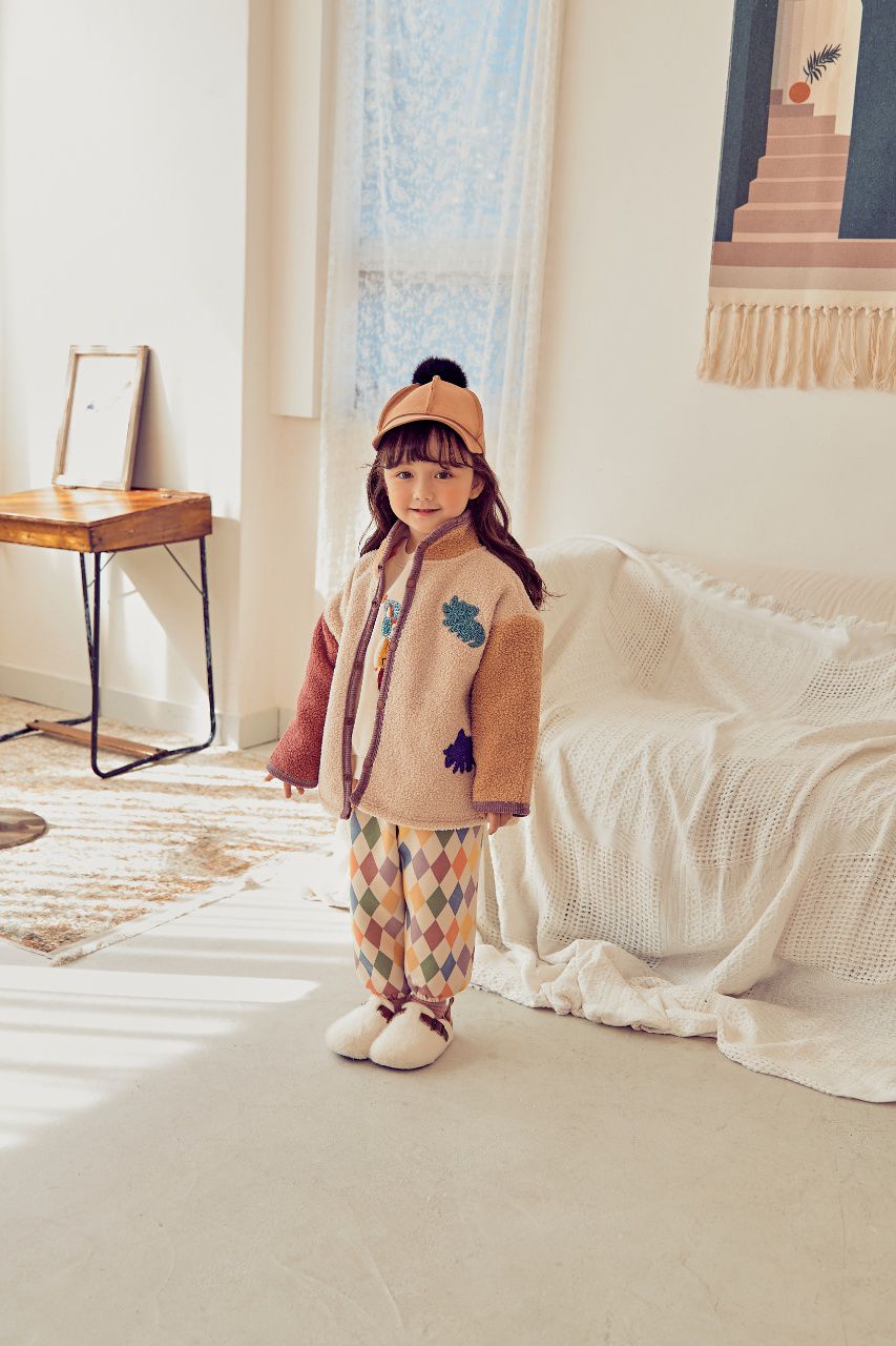 韓國 Mimico - 搖粒絨三色恐龍外套-玫粉X杏