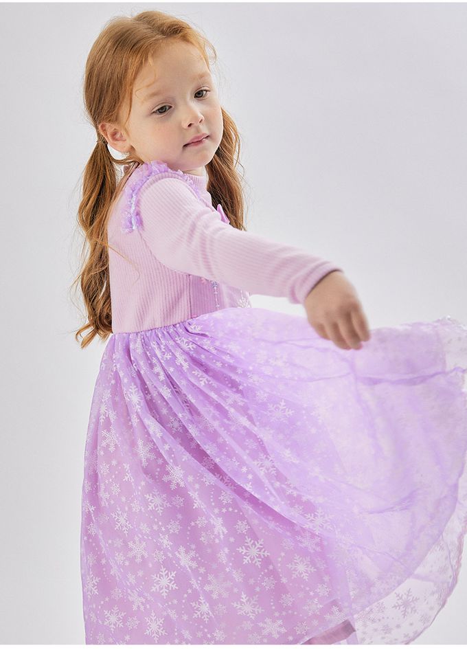 韓國 OZKIZ - 雪花亮片寶石裝飾連身洋裝-粉紫