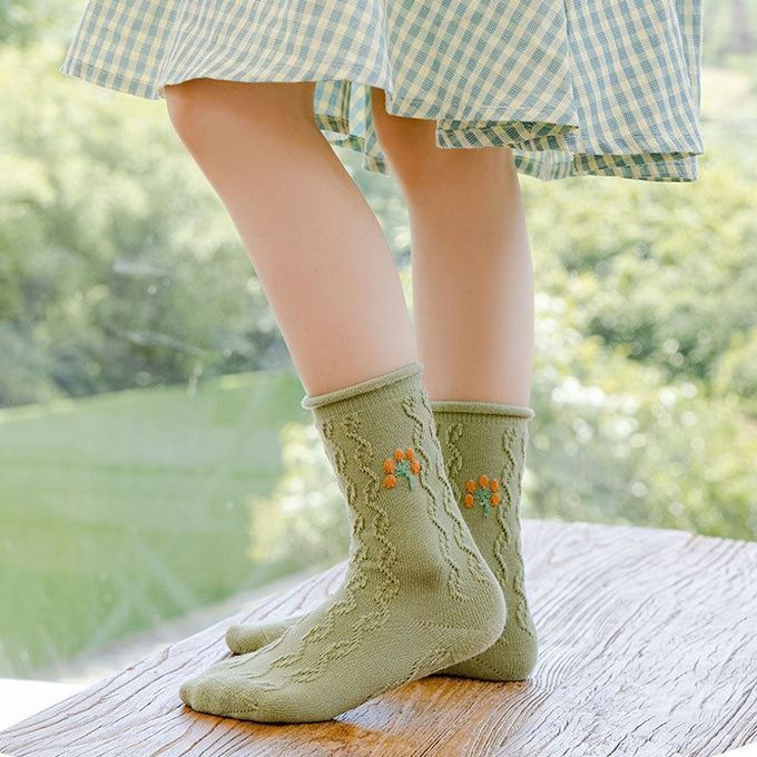 腳ㄚ子 - 兒童棉質中筒襪-翡翠森林