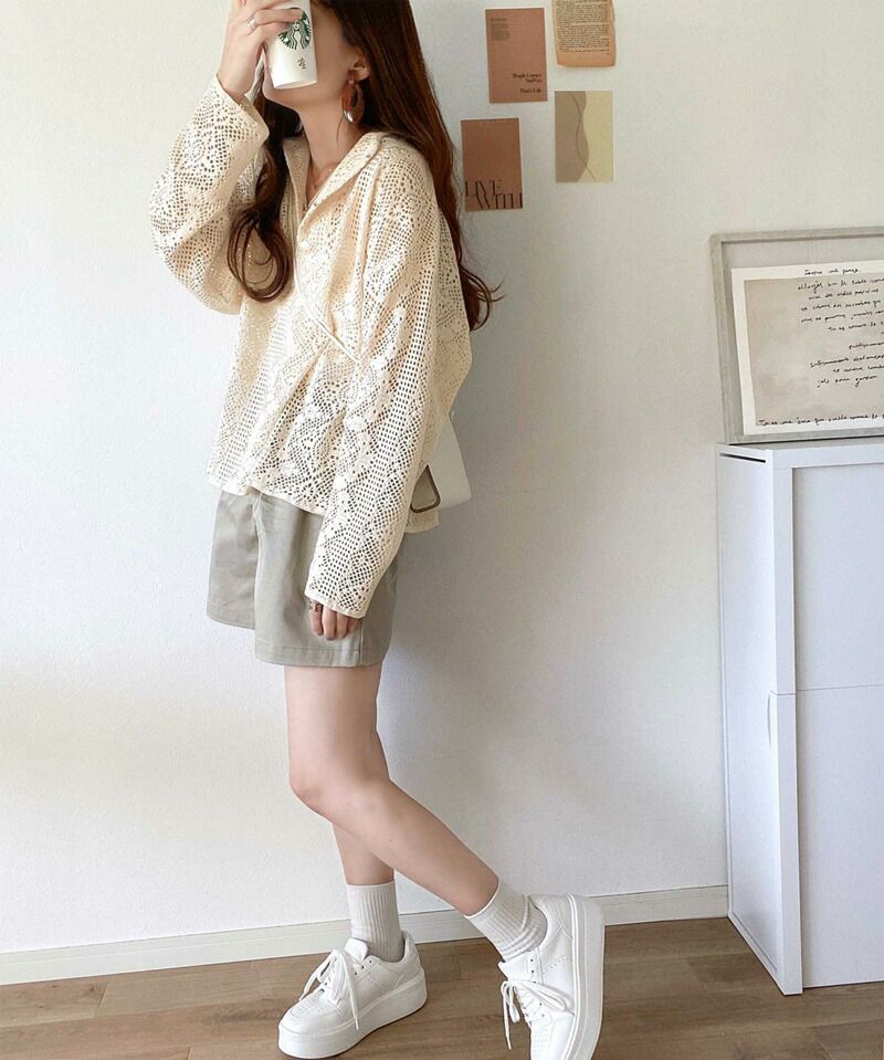 日本 Classical Elf - 春日浪漫鉤針長袖上衣/罩衫-米杏