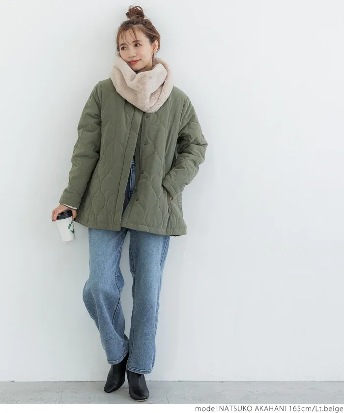 日本 COCA - 定番百搭色毛絨圍脖-淺卡其