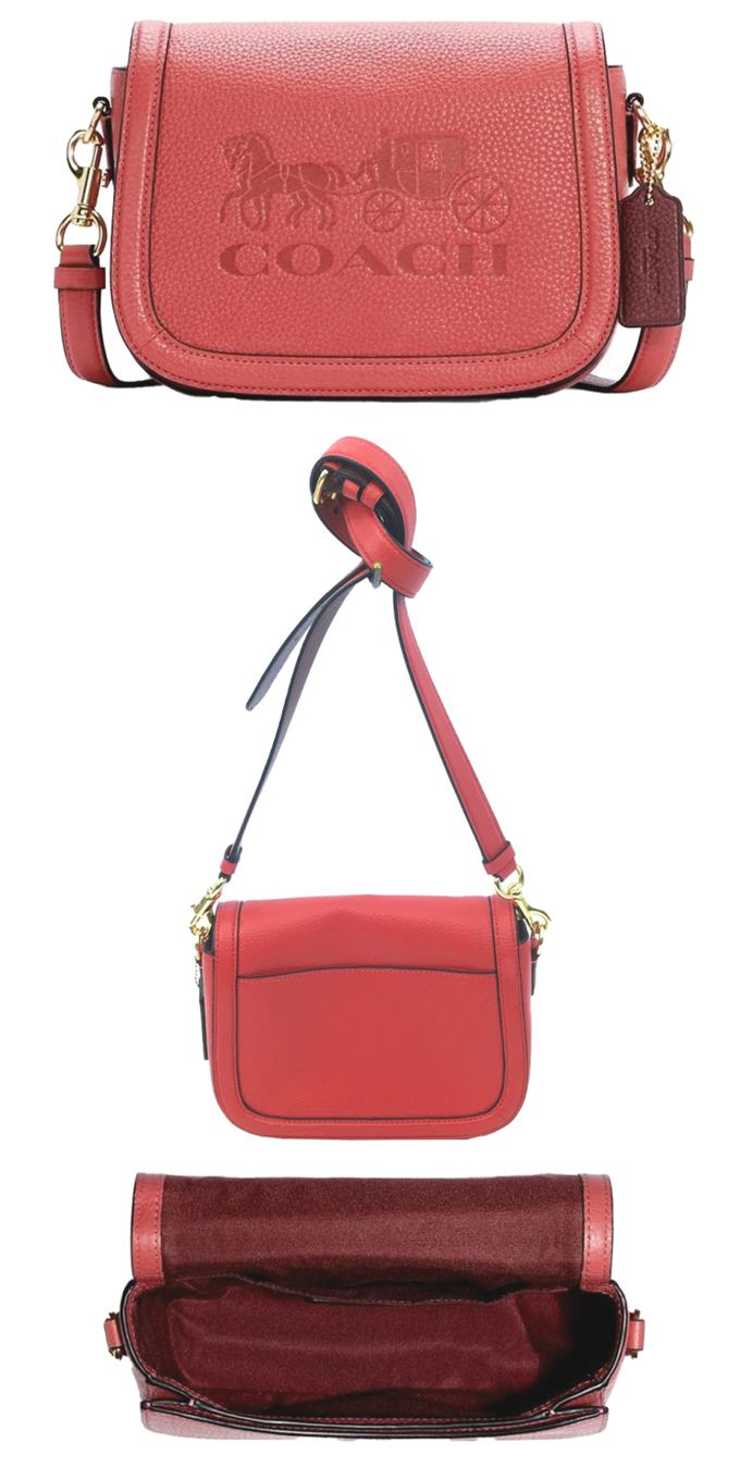 COACH - 馬車LOGO翻蓋斜背馬鞍包 (珊瑚色)