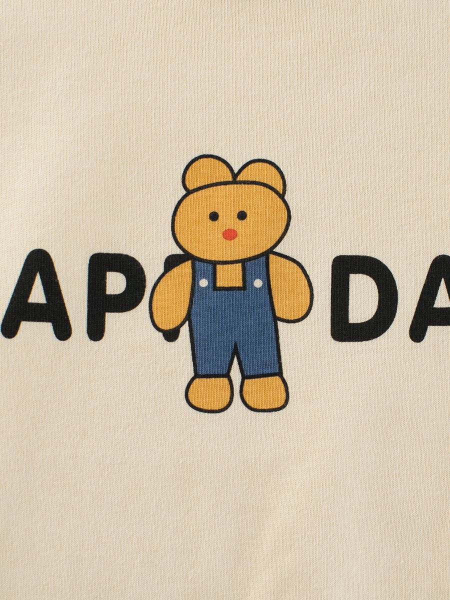 純棉圓領薄長袖上衣-吊帶褲熊熊-杏色