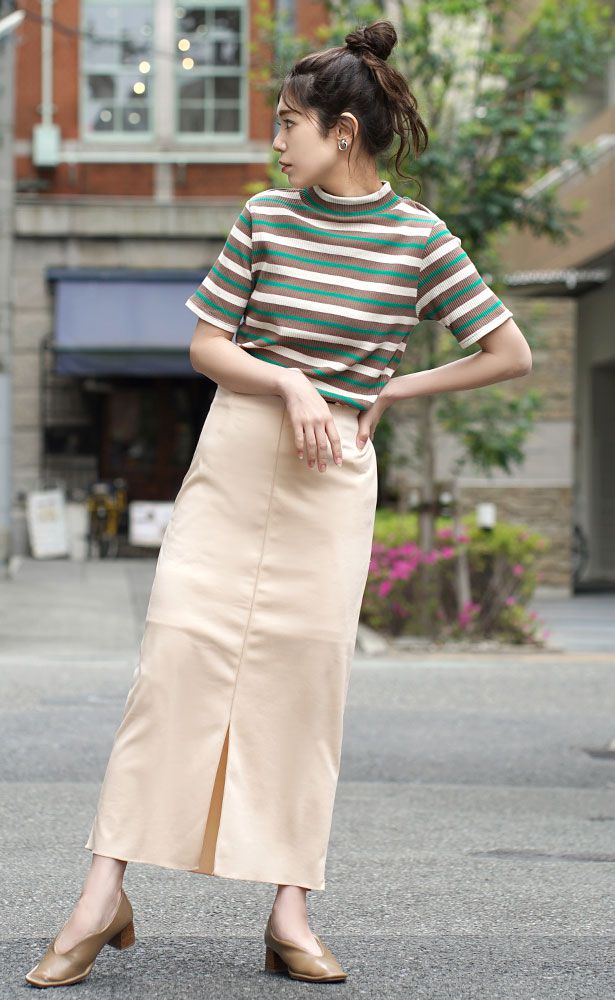 日本 zootie - 前開衩彈性修身鉛筆裙-米杏
