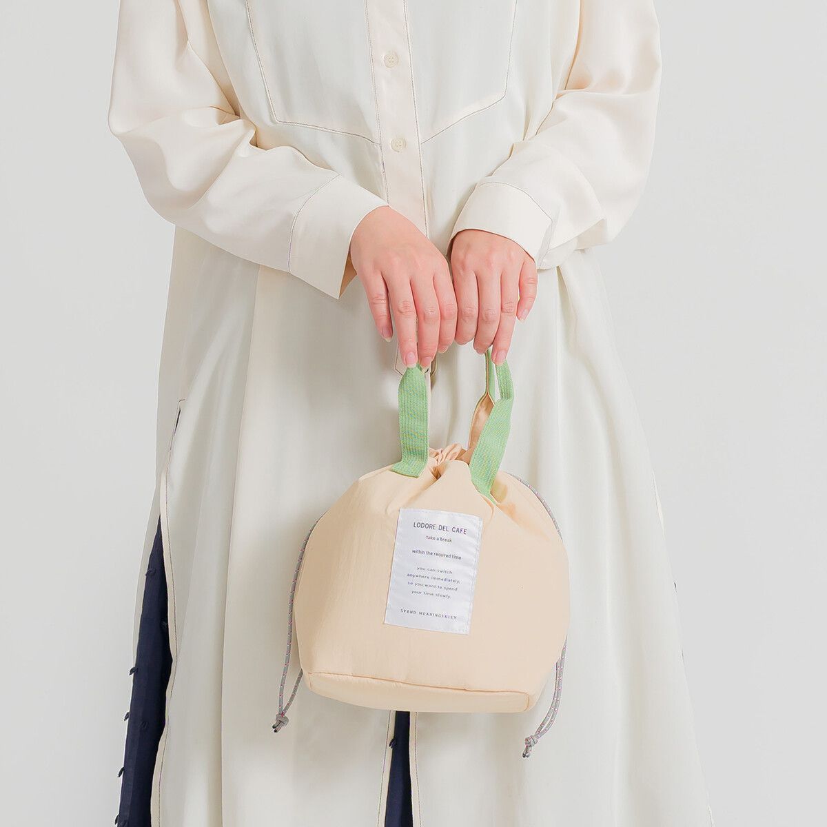 日本代購 - 抽繩束口保溫保冷便當袋-格紋-寶貝藍 (27x19×16cm)