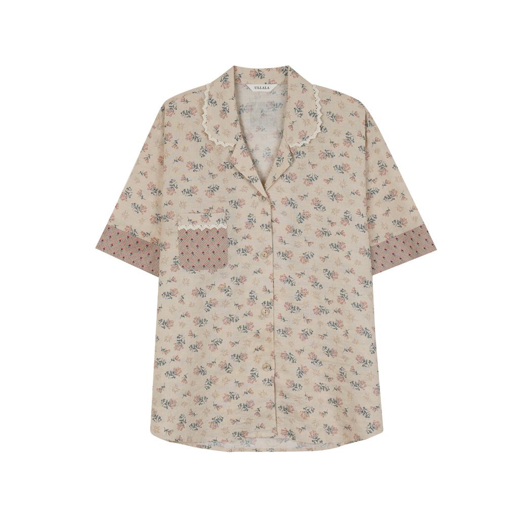 韓國 ULLALA - 復古碎花長褲睡衣(兩件式) (FREE)