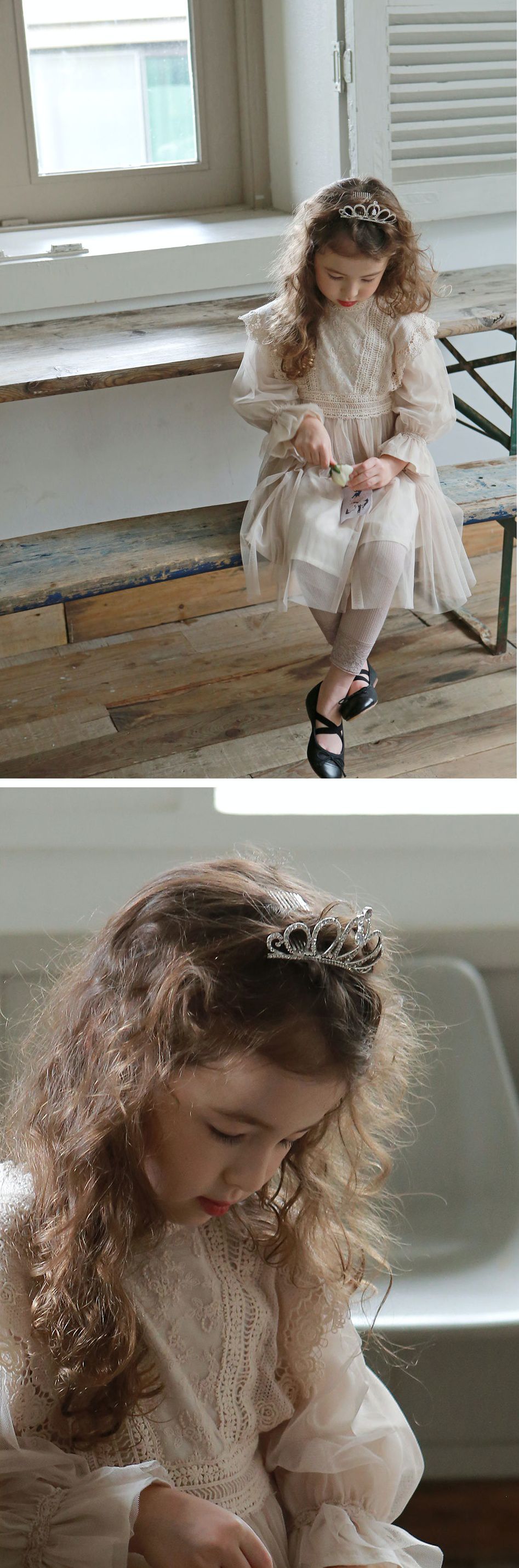 韓國 PuellaFLO - 垂墜水晶皇冠髮飾