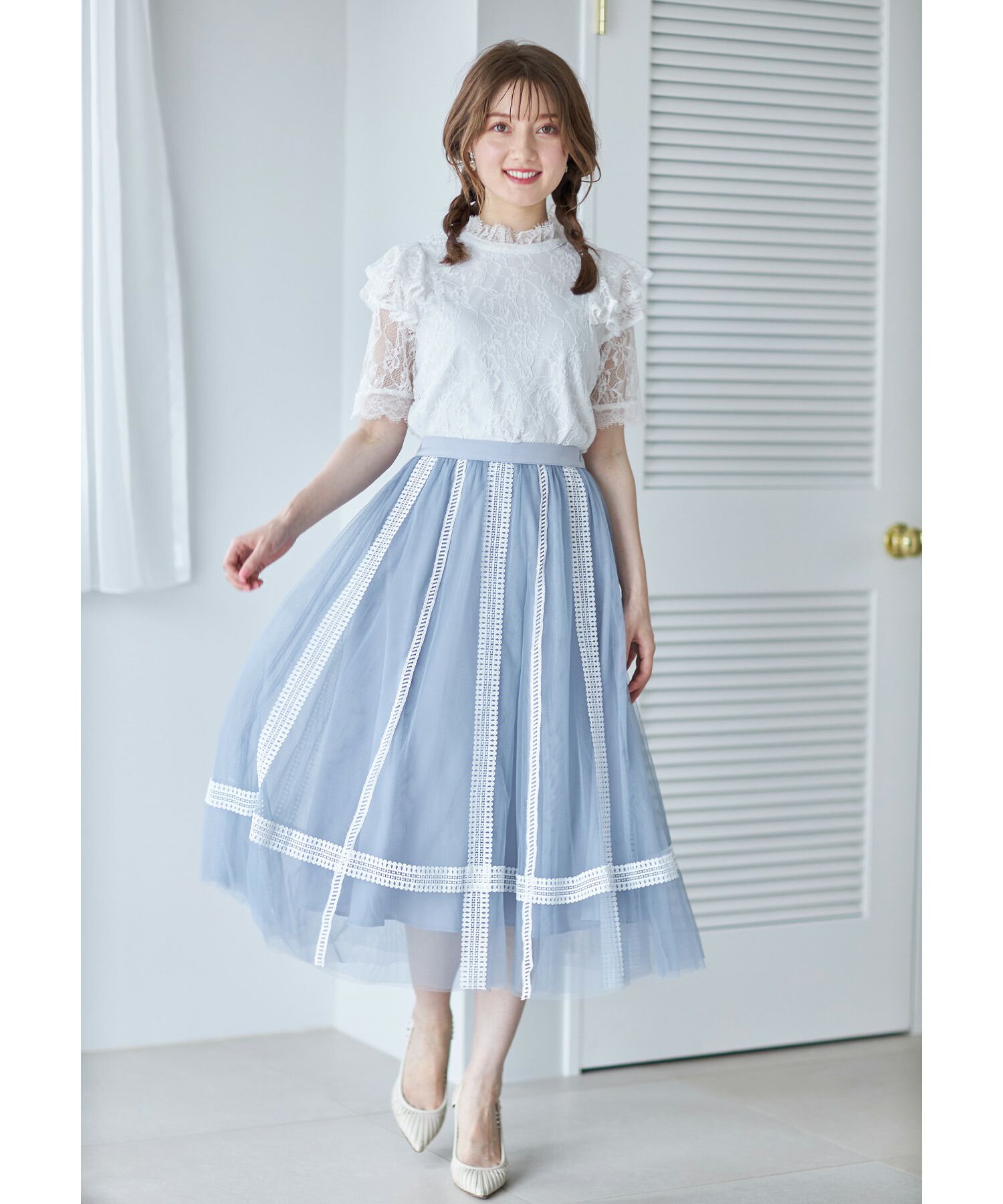 日本 tocco-closet - 夢幻優雅層次紗裙-冰河灰