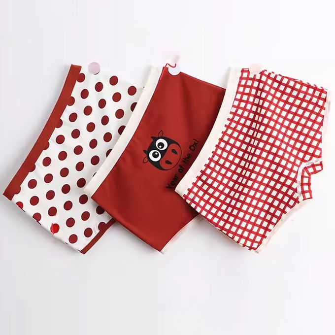 小 pipi - 有機純棉兒童四角平口內褲3件組_女童-紅牛寶貝