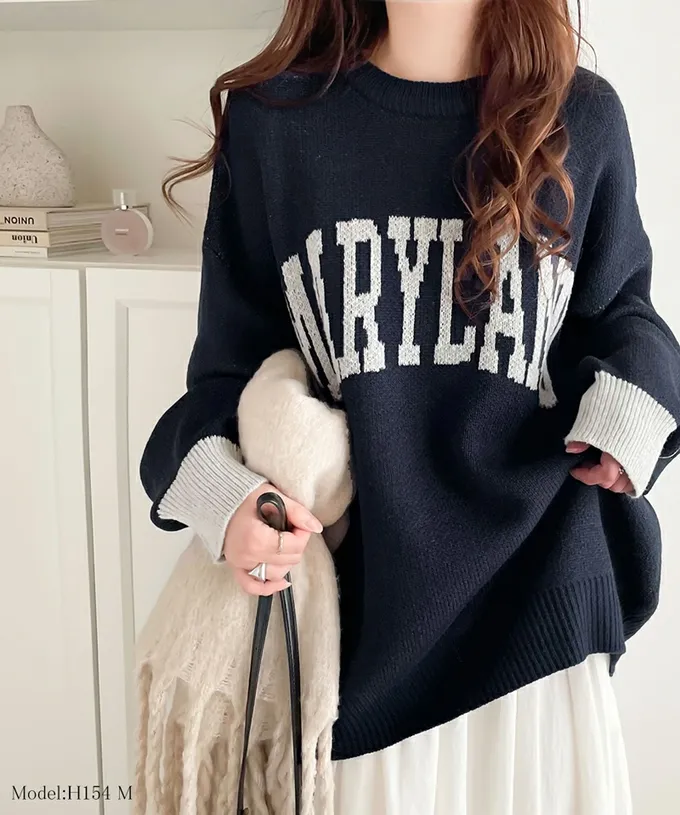 日本 Classical Elf - Java 前後2way袖配色厚針織上衣-海軍藍