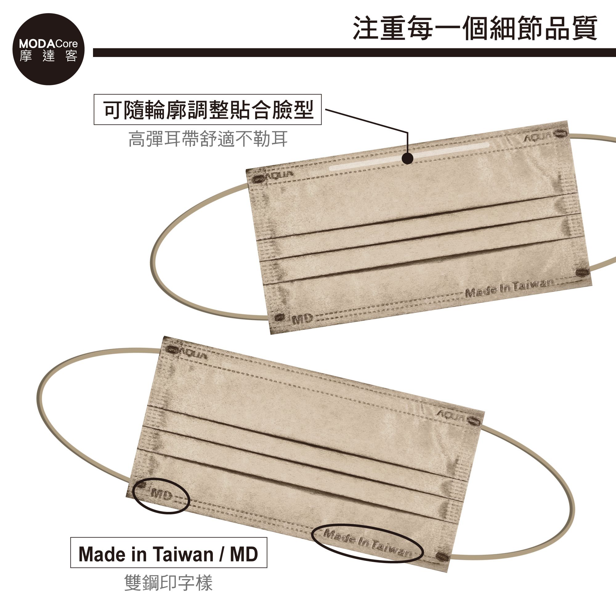 MODACore 摩達客 - 水舞醫用口罩-MIT+MD雙鋼印-莫蘭迪系列-煙霧灰、曜石黑-2盒組(30入/盒)