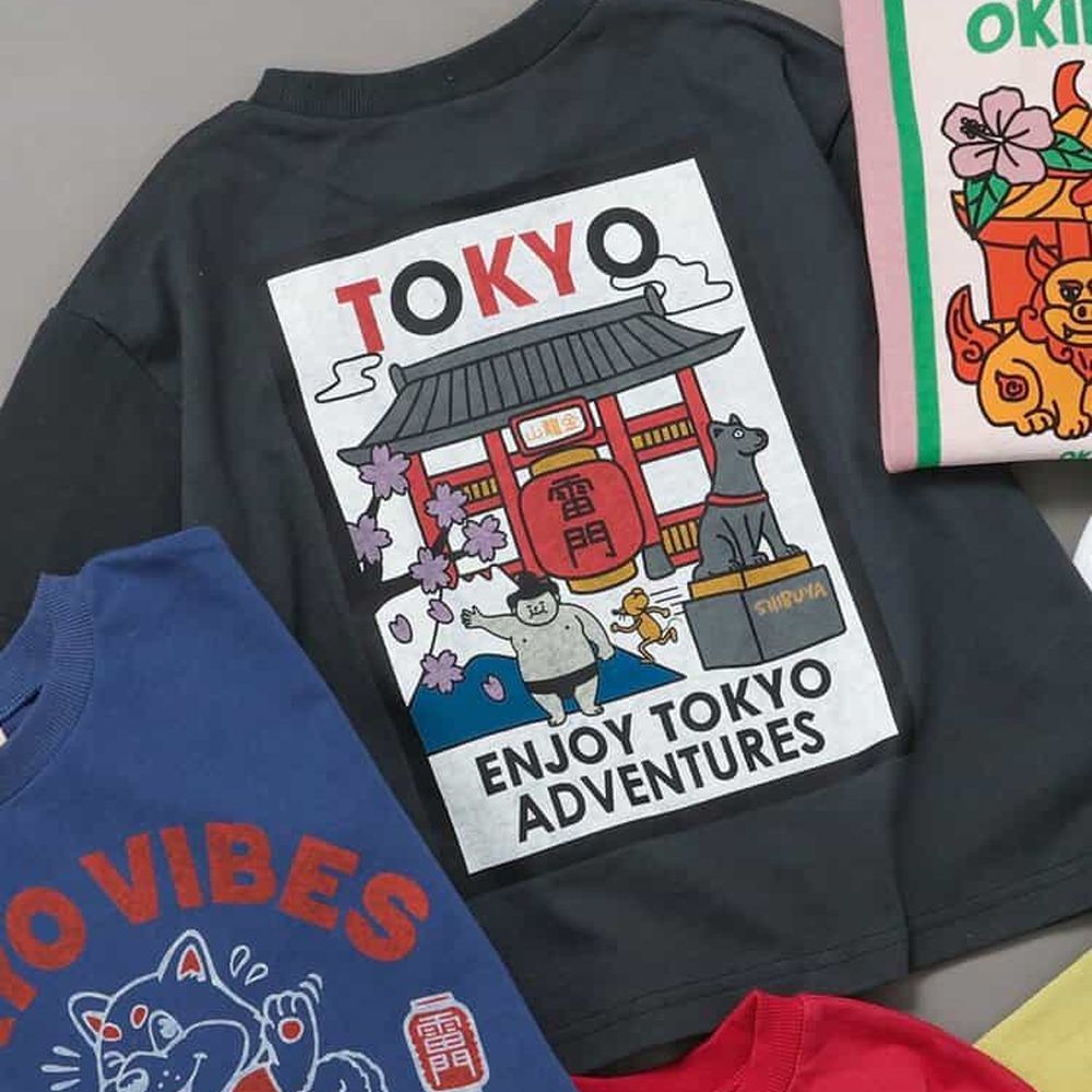 [限量]日本風情印花短袖上衣-雷門-炭灰