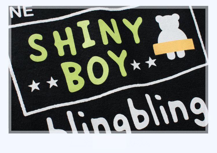 純棉拼接長袖上衣-熊熊-黑+磚紅