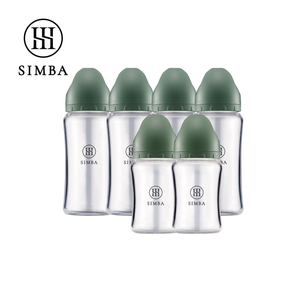 蘊蜜質金玻璃寬口防脹氣奶瓶4大2小全配組-新生適用-治綠