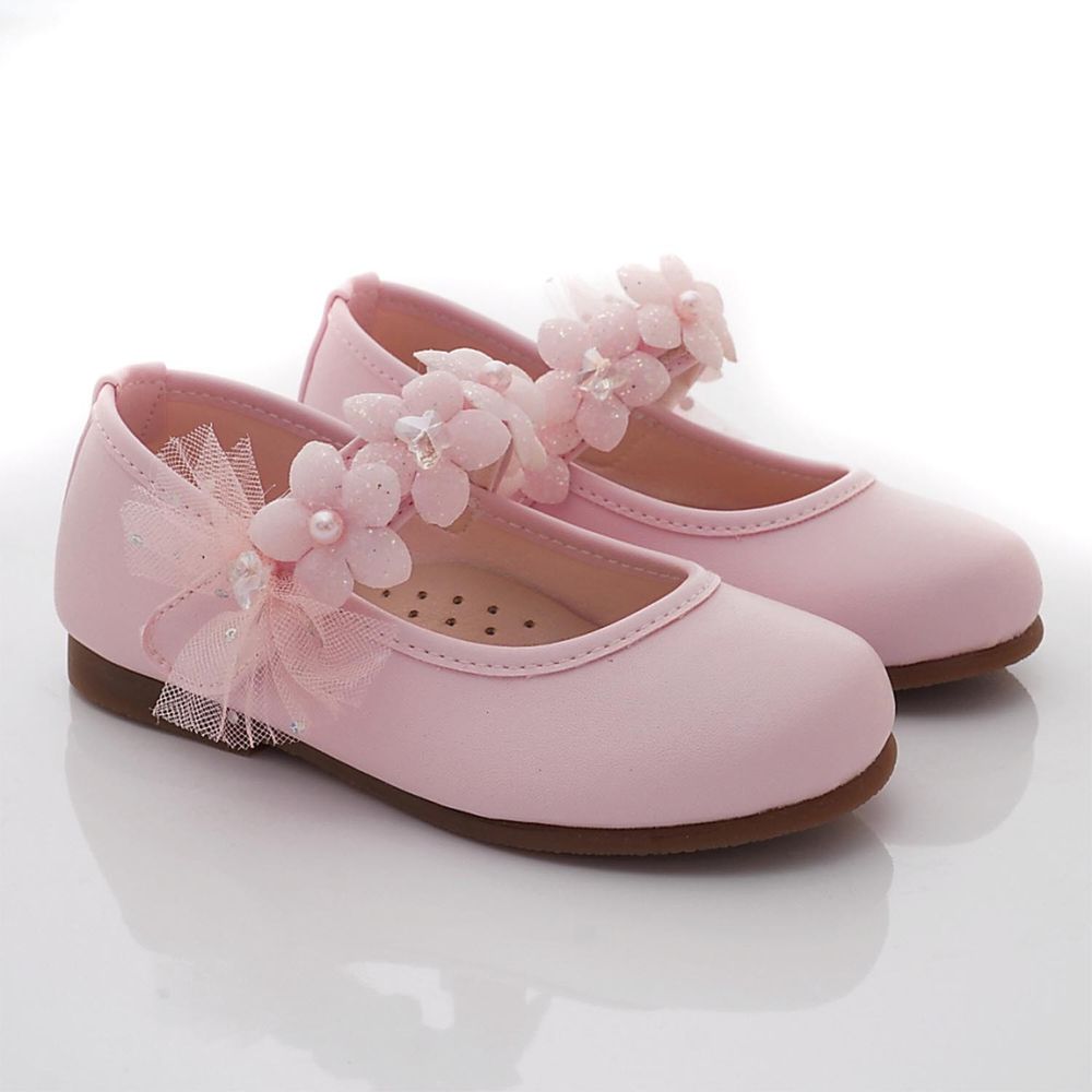台灣製蕾絲花朵公主鞋(中小童段)-公主鞋-粉